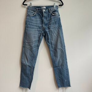 Zara Premium Denim Distressed Straight Leg Blue Jean - Size 2